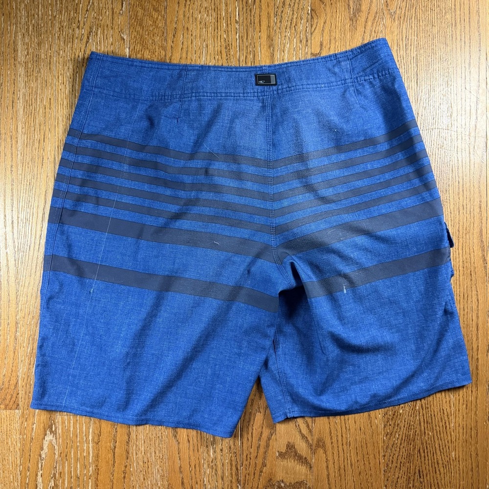 O'Neill Board Shorts Mens 38 Blue Stripe Swim Trunks Cargo Pocket Stretch